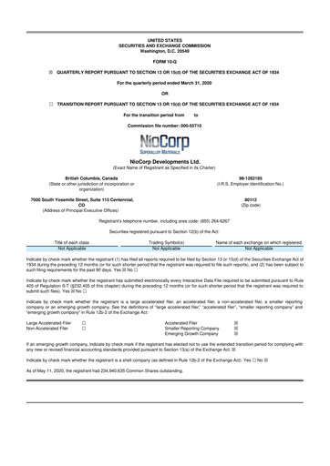 Thumbnail NioCorp Developments 10-Q Quarterly Report FY2020 