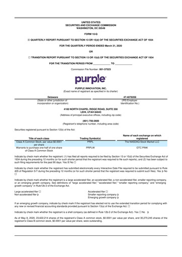 Vorschaubild Purple Innovation
 10-Q Quartalsbericht  