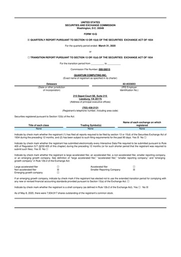 Thumbnail Quantum Computing 10-Q Quarterly Report FY2020 
