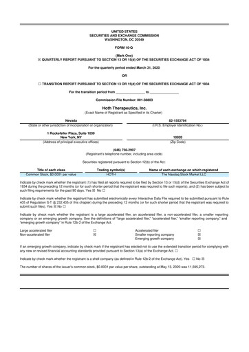 Thumbnail Hoth Therapeutics 10-Q Quarterly Report FY2020 
