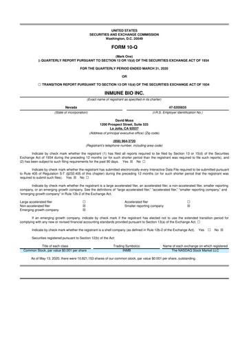 Miniature INmune Bio 10-Q Rapport trimestriel 2020 