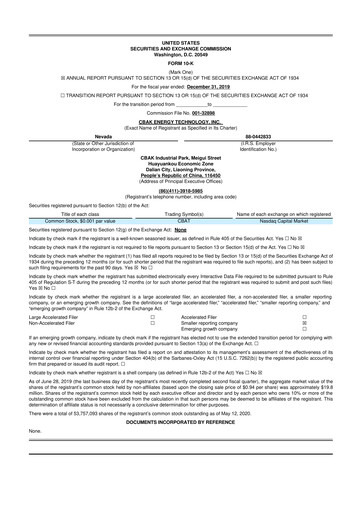 Thumbnail CBAK Energy Technology 10-K Annual Report 2019