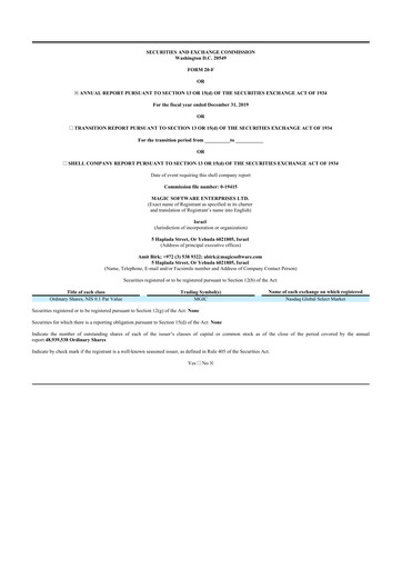 Vorschaubild Magic Software 20-F Jahresbericht 2019