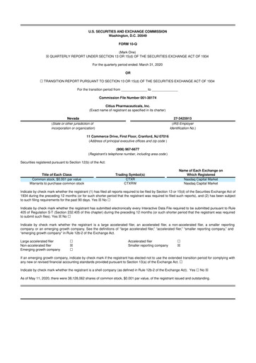 Thumbnail Citius Pharmaceuticals
 10-Q Quarterly Report FY2020 