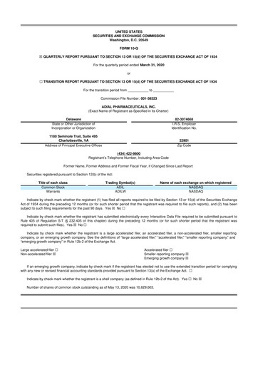 Thumbnail Adial Pharmaceuticals
 10-Q Quarterly Report FY2020 