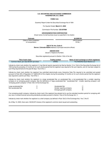 Thumbnail GrowGeneration
 10-Q Quarterly Report FY2020 