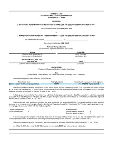 Thumbnail Relmada Therapeutics 10-Q Quarterly Report FY2020 