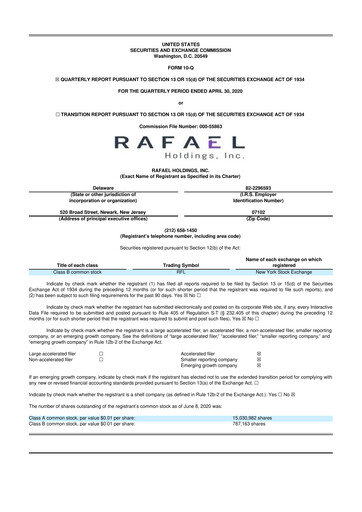 Thumbnail Rafael Holdings 10-Q Quarterly Report FY 