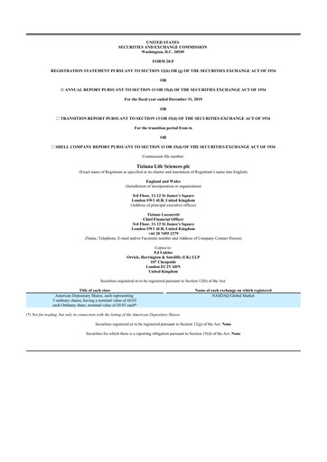 Thumbnail Tiziana Life Sciences 20-F Annual Report 2019