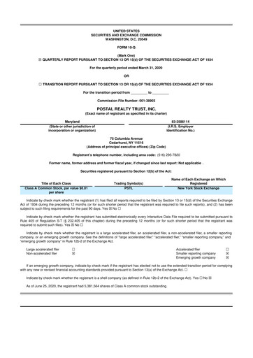 Miniature Postal Realty Trust 10-Q Rapport trimestriel 2020 