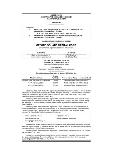 Miniature Oxford Square Capital
 10-Q Rapport trimestriel  