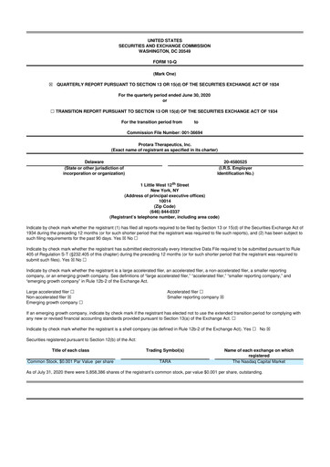 Thumbnail Protara Therapeutics 10-Q Quarterly Report FY2020 