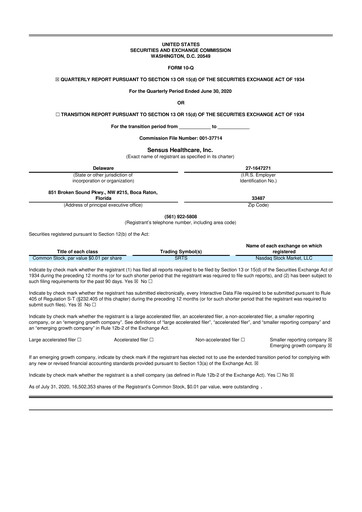 Thumbnail Sensus Healthcare 10-Q Quarterly Report FY2020 