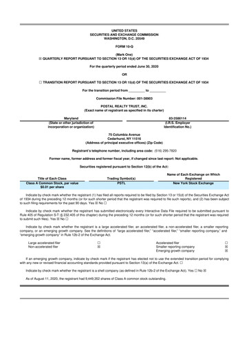Miniature Postal Realty Trust 10-Q Rapport trimestriel 2020 