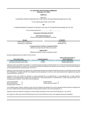 Thumbnail Citius Pharmaceuticals
 10-Q Quarterly Report FY2020 