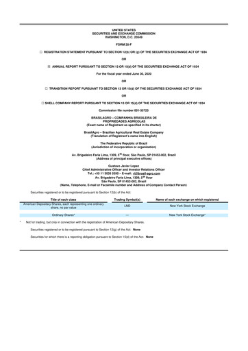 Thumbnail BrasilAgro 20-F Annual Report 2019