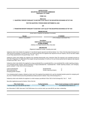 Miniature INmune Bio 10-Q Rapport trimestriel 2020 