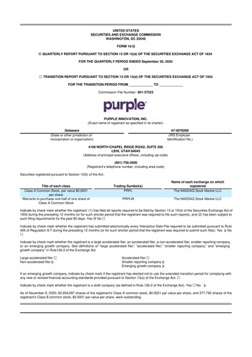 Vorschaubild Purple Innovation
 10-Q Quartalsbericht  