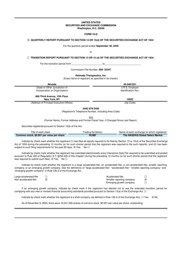 Thumbnail Relmada Therapeutics 10-Q Quarterly Report FY2020 