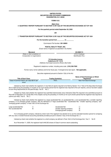 Miniature Postal Realty Trust 10-Q Rapport trimestriel 2020 