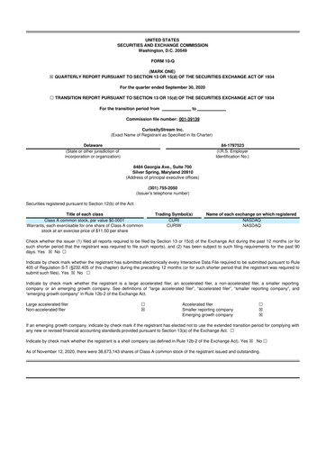 Miniature CuriosityStream 10-Q Rapport trimestriel 2020 