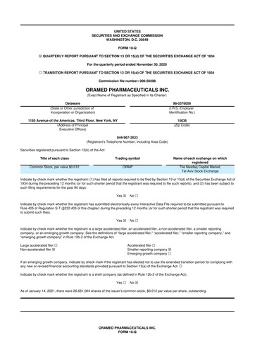 Miniature Oramed Pharmaceuticals 10-Q Rapport trimestriel 2021 