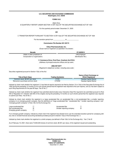 Thumbnail Citius Pharmaceuticals
 10-Q Quarterly Report FY2021 