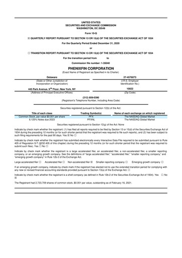 Thumbnail PhenixFIN 10-Q Quarterly Report FY 