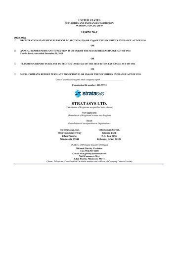 Thumbnail Stratasys 20-F Annual Report 2020