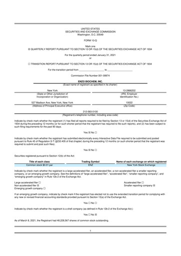 Thumbnail Enzo Biochem 10-Q Quarterly Report FY2021 