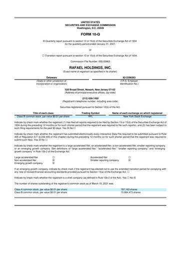 Thumbnail Rafael Holdings 10-Q Quarterly Report FY 