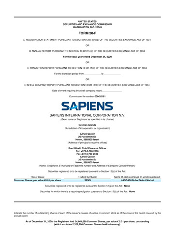 Thumbnail Sapiens International Corporation 20-F Annual Report 2020