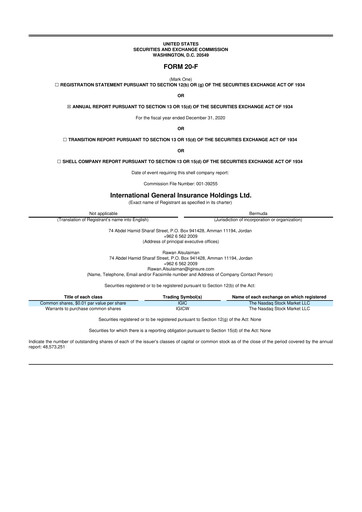 Thumbnail International General Insurance Holdings Ltd. 20-F Annual Report 2020