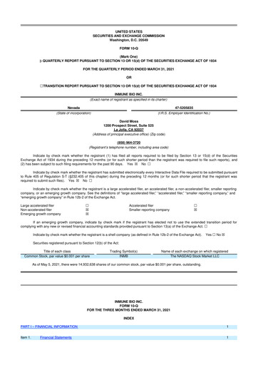 Miniature INmune Bio 10-Q Rapport trimestriel 2021 
