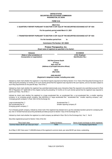 Thumbnail Protara Therapeutics 10-Q Quarterly Report FY2021 