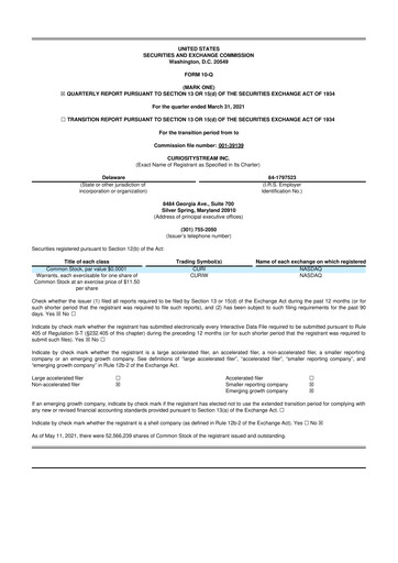 Miniature CuriosityStream 10-Q Rapport trimestriel 2021 