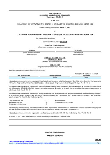 Thumbnail Quantum Computing 10-Q Quarterly Report FY2021 