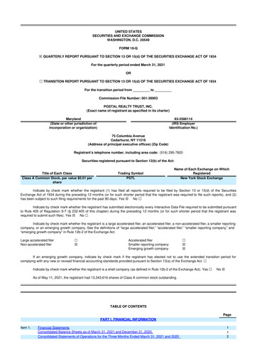 Miniature Postal Realty Trust 10-Q Rapport trimestriel 2021 