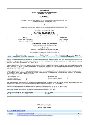 Thumbnail Rafael Holdings 10-Q Quarterly Report FY 