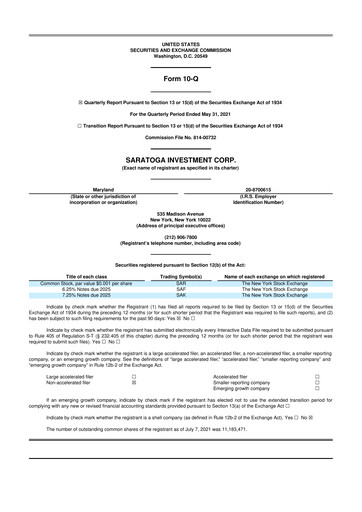 Thumbnail Saratoga Investment 10-Q Quarterly Report FY 