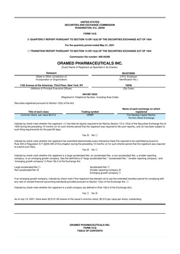 Miniature Oramed Pharmaceuticals 10-Q Rapport trimestriel 2021 
