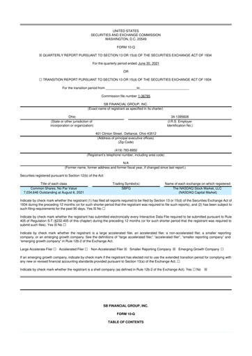Miniature SB Financial Group 10-Q Rapport trimestriel 2021 