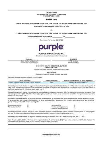Vorschaubild Purple Innovation
 10-Q Quartalsbericht  