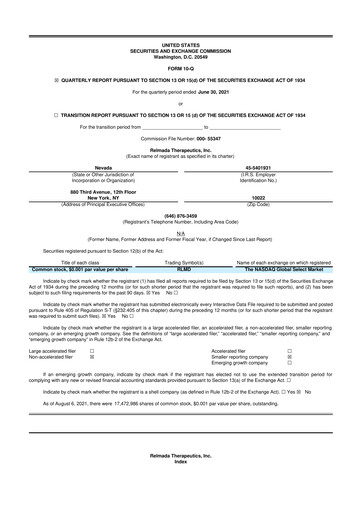 Thumbnail Relmada Therapeutics 10-Q Quarterly Report FY2021 
