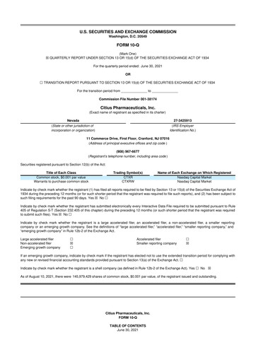 Thumbnail Citius Pharmaceuticals
 10-Q Quarterly Report FY2021 