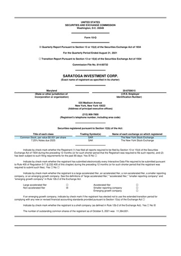 Thumbnail Saratoga Investment 10-Q Quarterly Report FY 