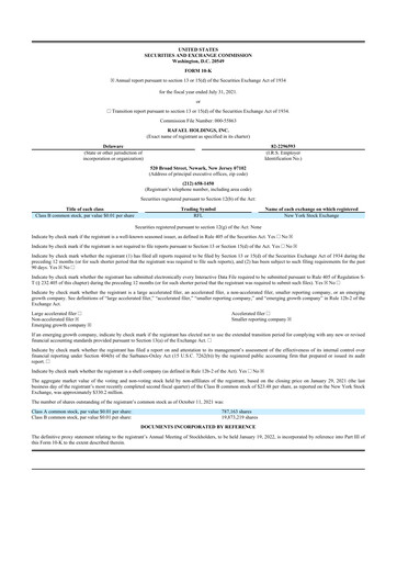 Thumbnail Rafael Holdings 10-K Annual Report 2021