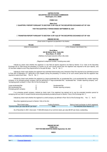 Miniature INmune Bio 10-Q Rapport trimestriel 2021 