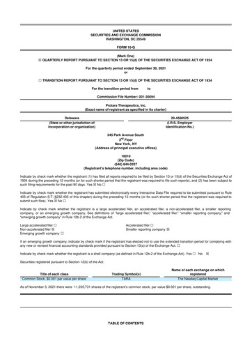 Thumbnail Protara Therapeutics 10-Q Quarterly Report FY2021 