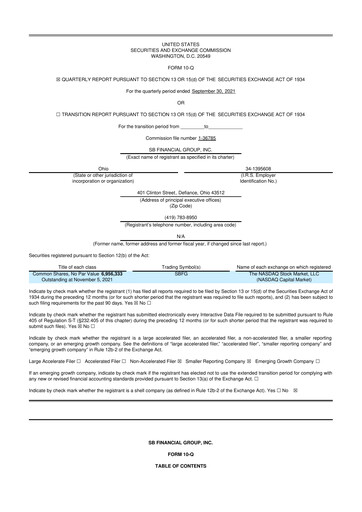Miniature SB Financial Group 10-Q Rapport trimestriel 2021 